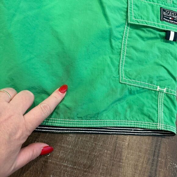 Lot 2 TOMMY HILFIGER mens Y2K yellow Green TOMMY FLAG Swim Trunks Shorts Large - Picture 5 of 12